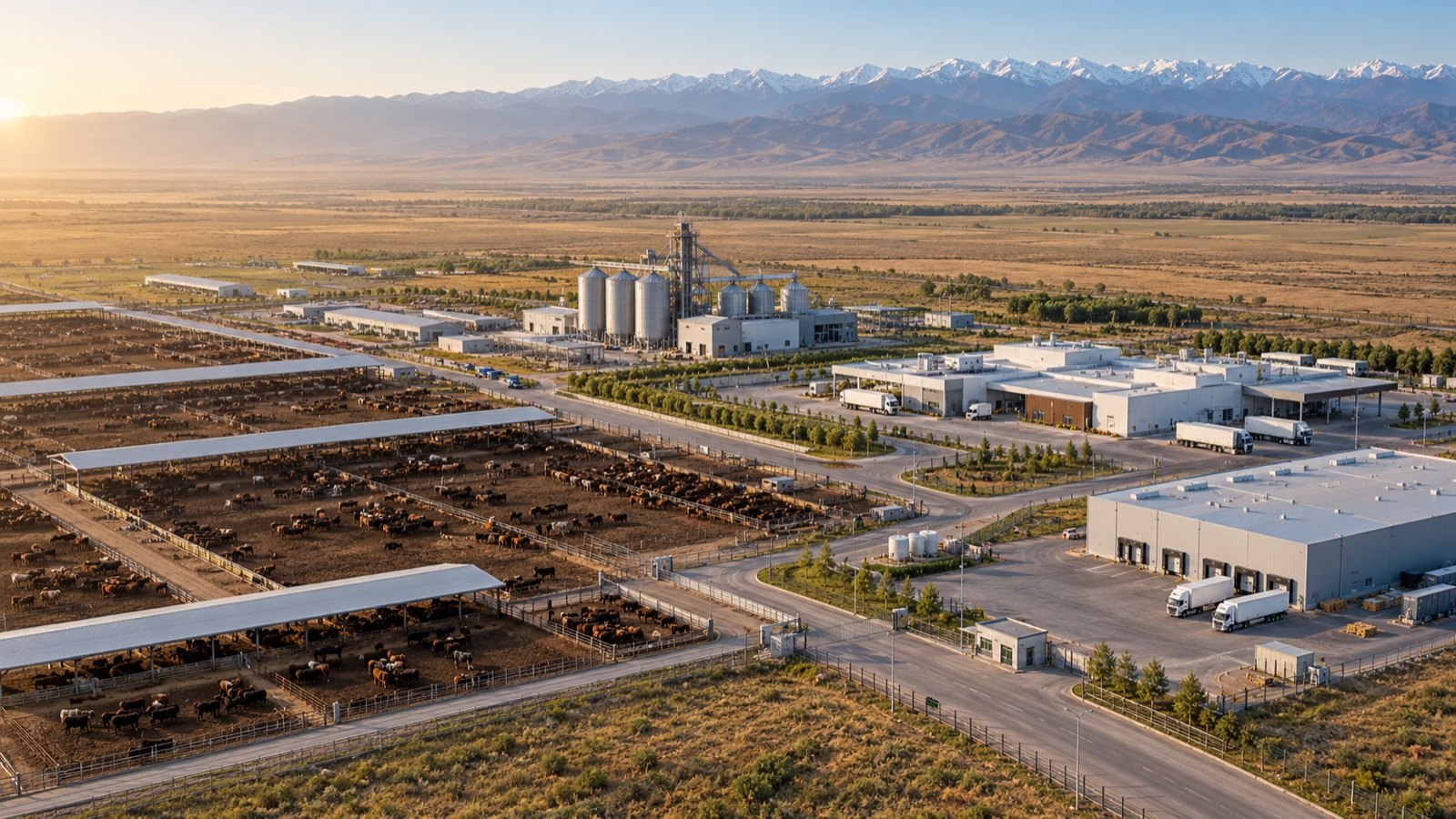 Визуализация будущего комплекса Samgau Agro с откормочной площадкой, комбикормовым заводом, переработкой и логистикой